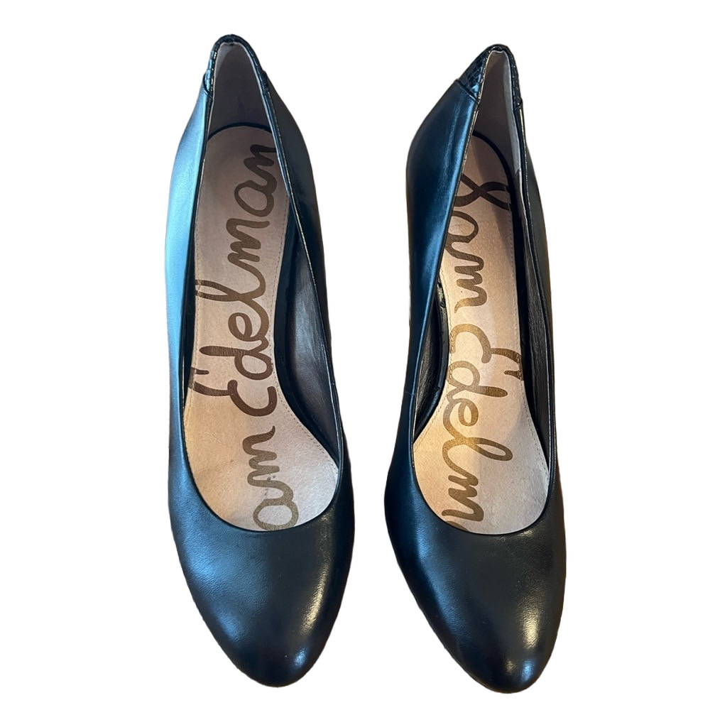 Sam Edelman Camdyn Black Round Toe Pumps Leather Python Heel Detail 9.5M